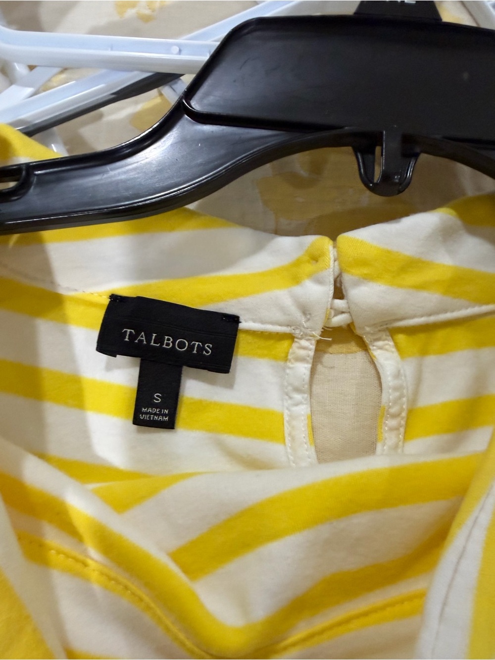 Talbots Yellow & White Striped Keyhole Knit Top